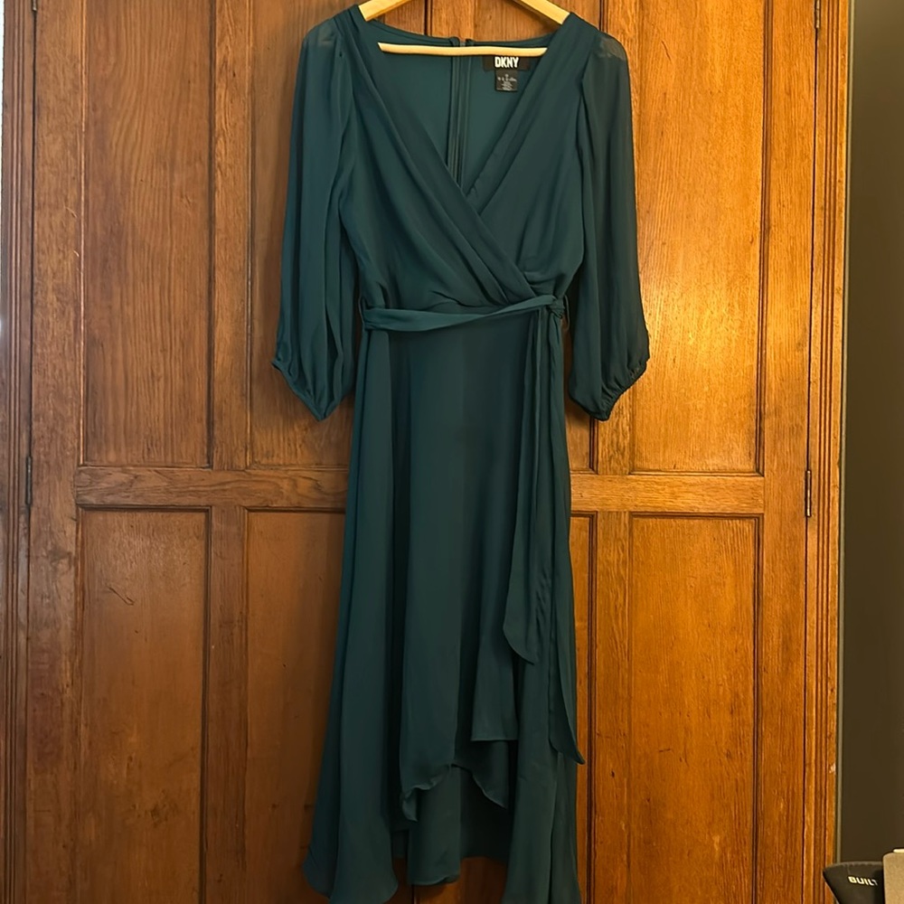 Emerald Asymmetric DKNY faux wrap dress
